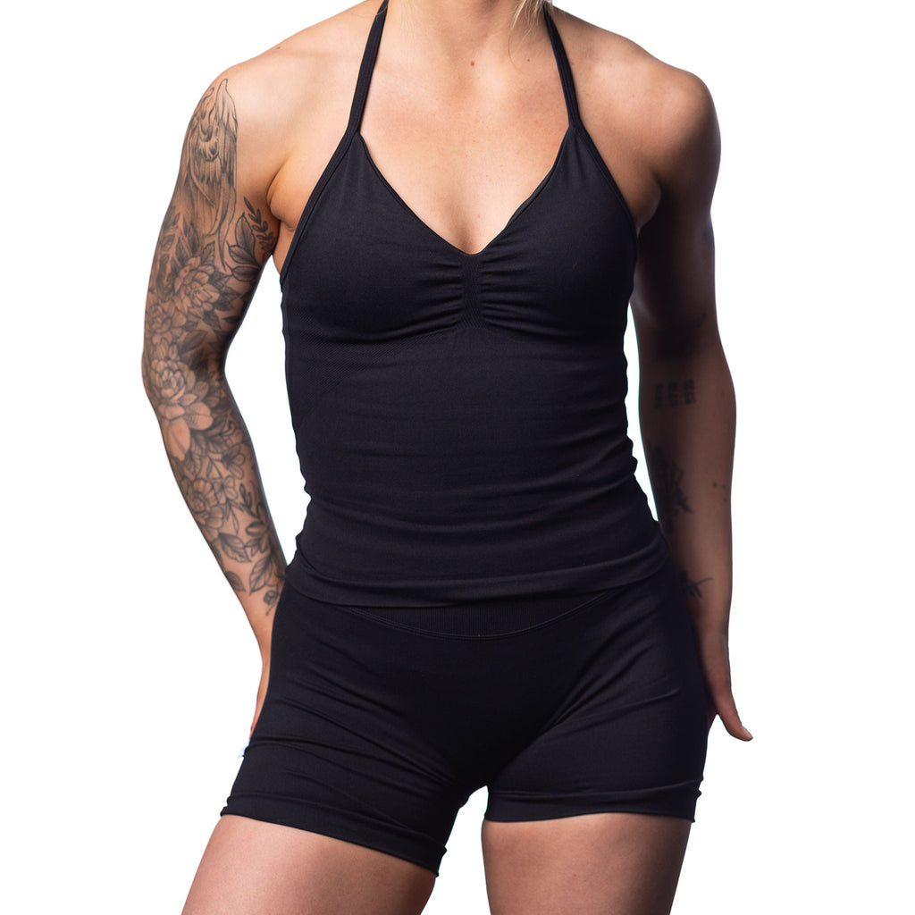 MIDNIGHT BLACK HALTER TOP